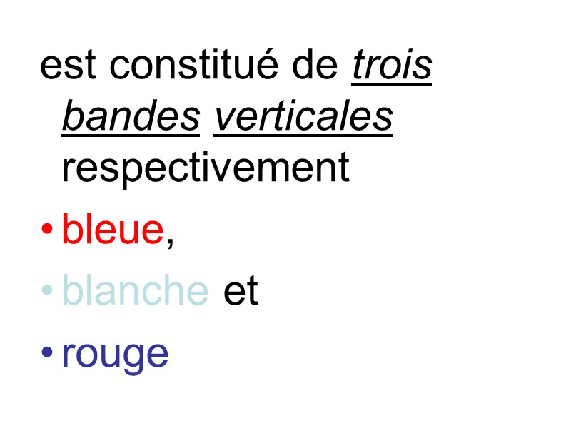 est constitué de trois bandes verticales respectivement      bleue, 
